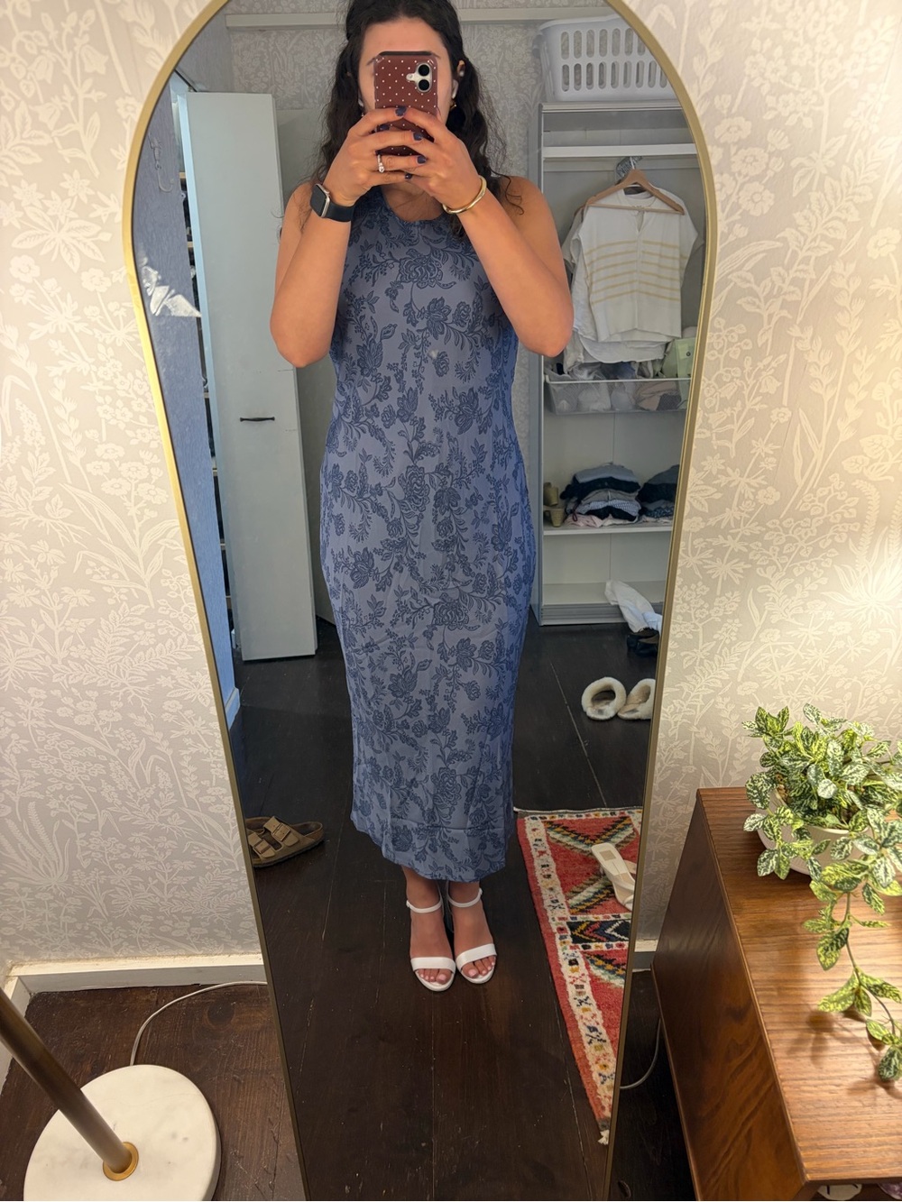 Quince Blue Floral Midi Dress
